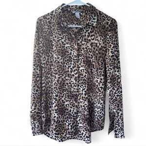 H&M Leopard Print Oversized Button-Up Blouse